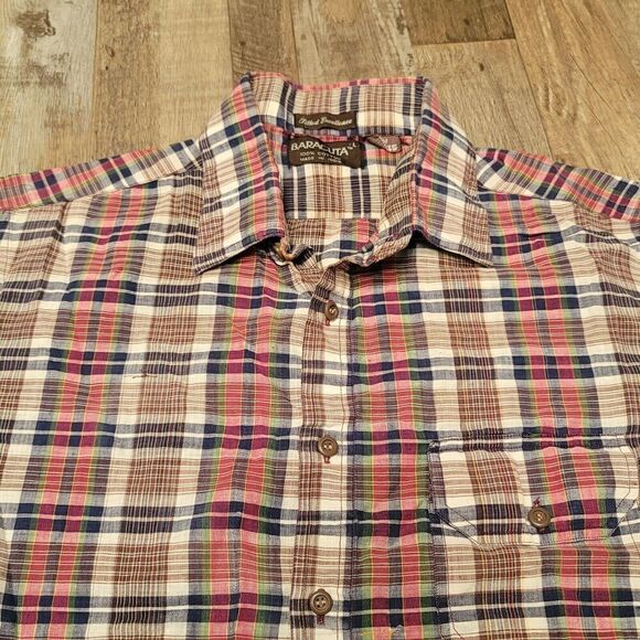BARACUTA Shirt Men’s Large Multicolored Check Short Sleeve Button Up Logo - Picture 1 of 6